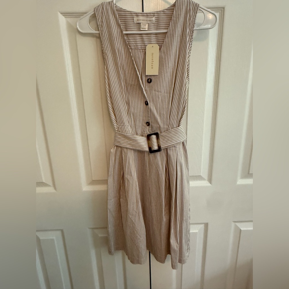 Monteau Beige Striped Midi Dress